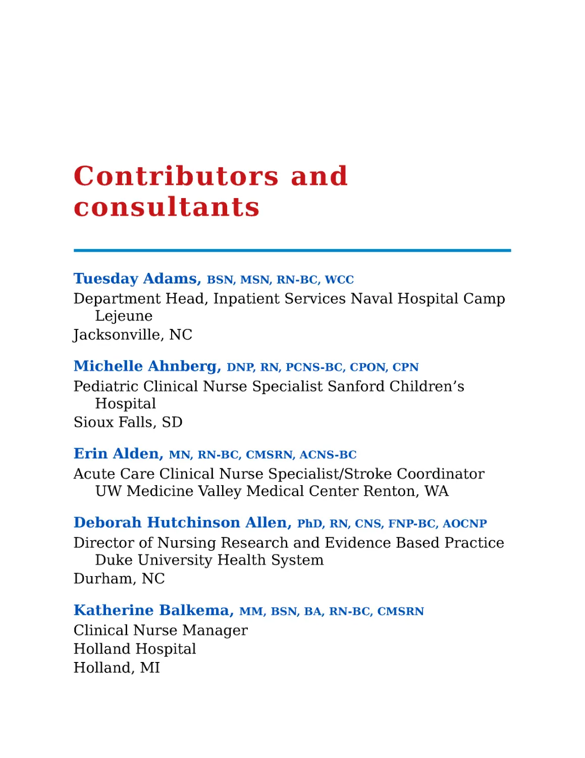 Contributors and consultants