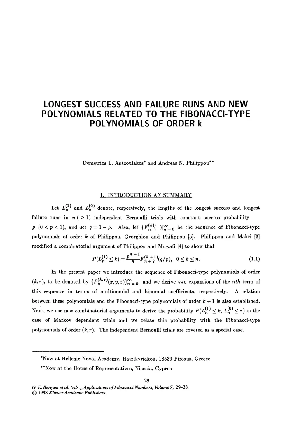 5. Longest Success and Failure Runs and New Polynomials Related to The Fibonacci-Type Polynomials of Order k