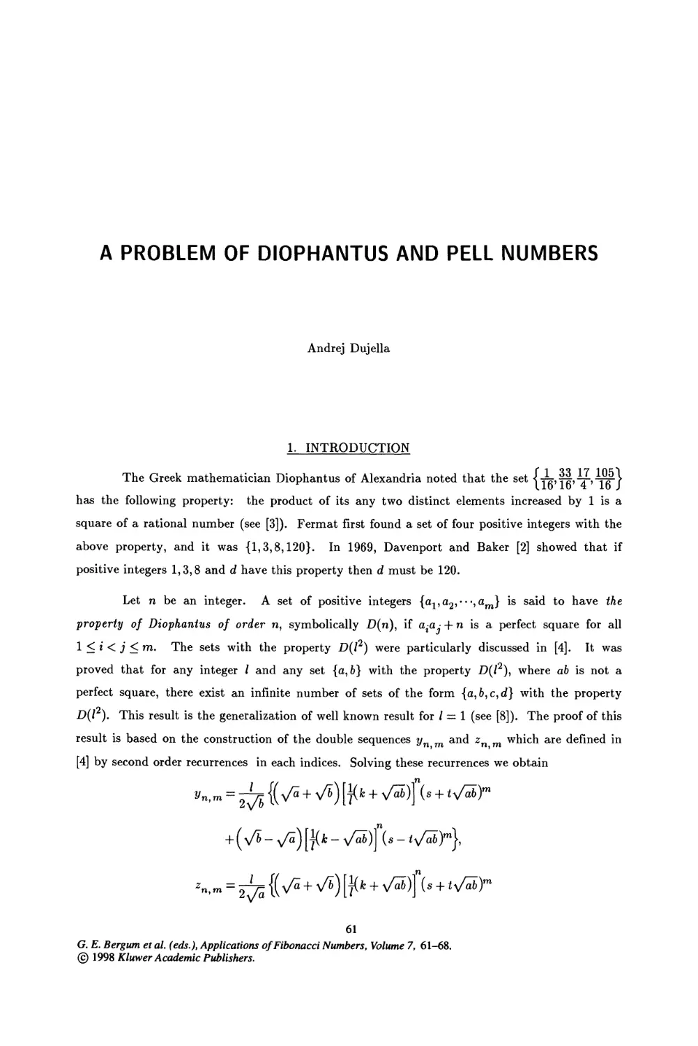 9. A Problem of Diophantus and Pell Numbers