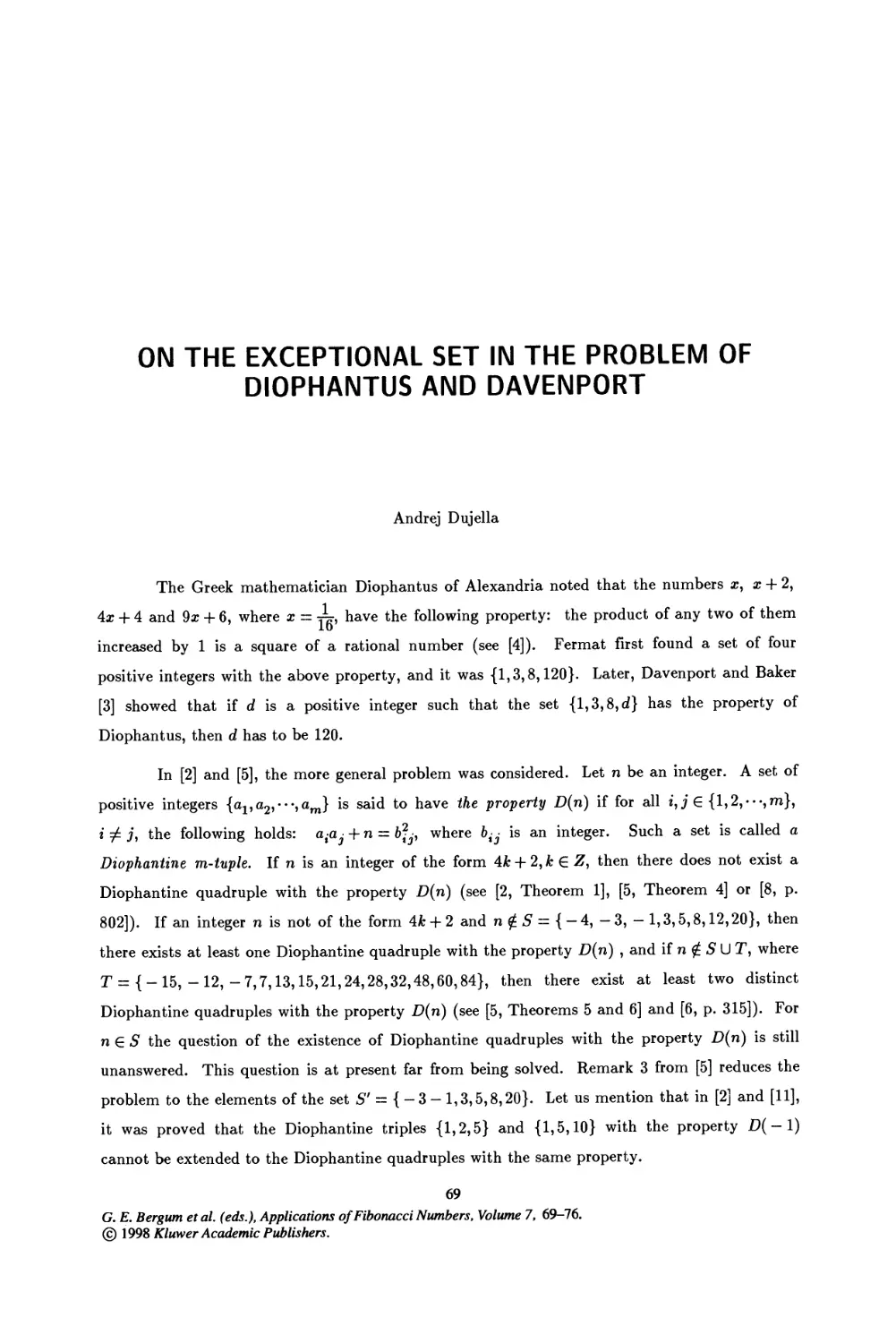 10. On the Exceptional Set in the Problem of Diophantus and Davenport