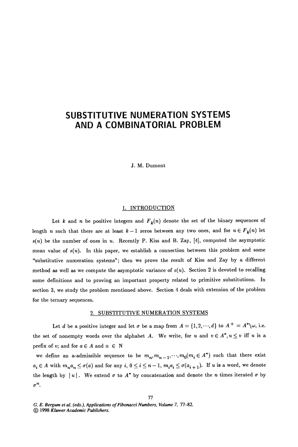 11. Substitutive Numeration Systems and A Combinatorial Problem