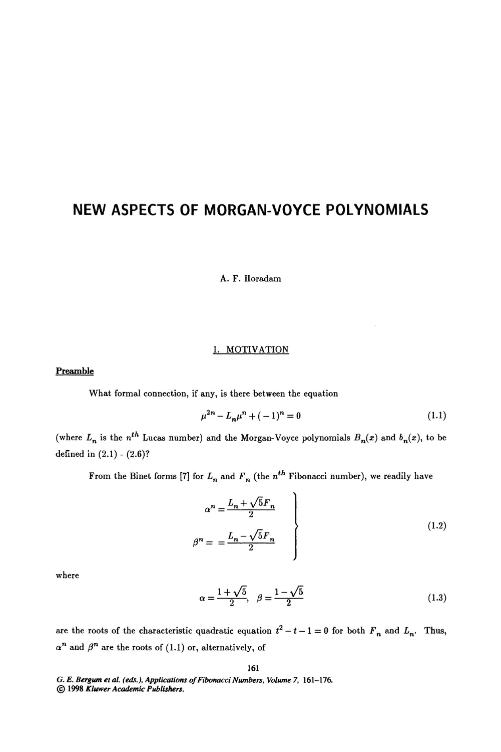 20. New Aspects of Morgan-Voyce Polynomials