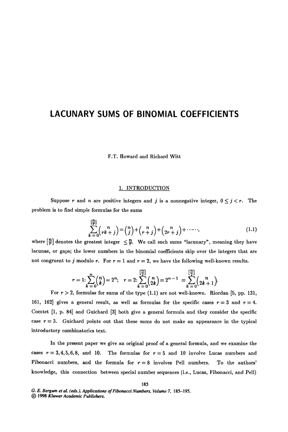 22. Lacunary Sums of Binomial Coefficients