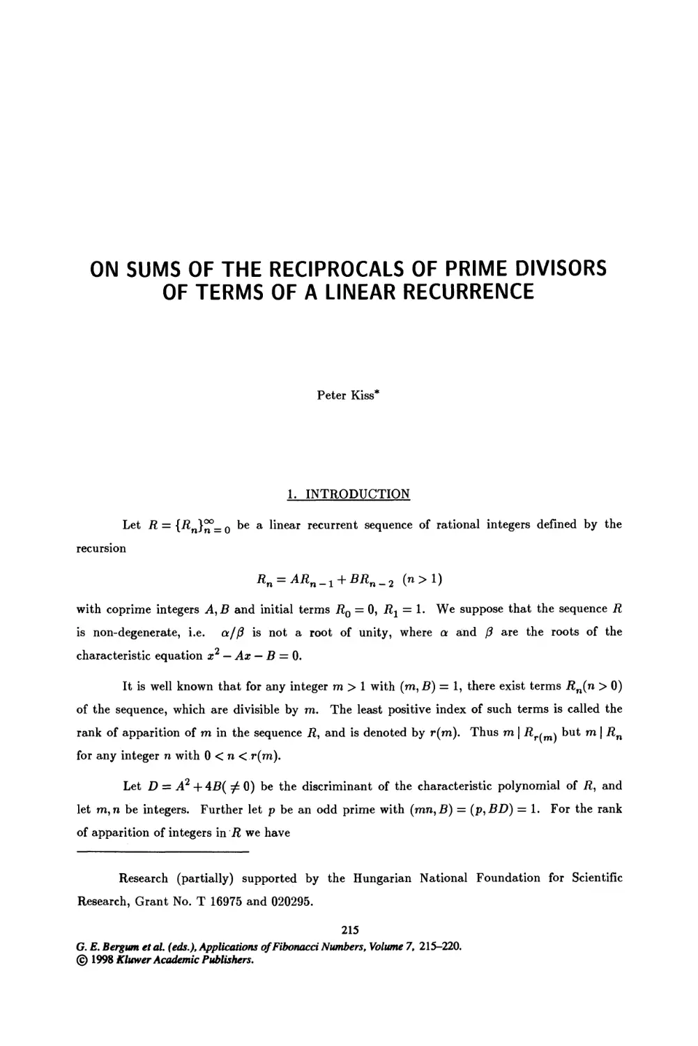 25. On Sums of the Reciprocals of Prime Divisors of Terms of a Linear Recurrence