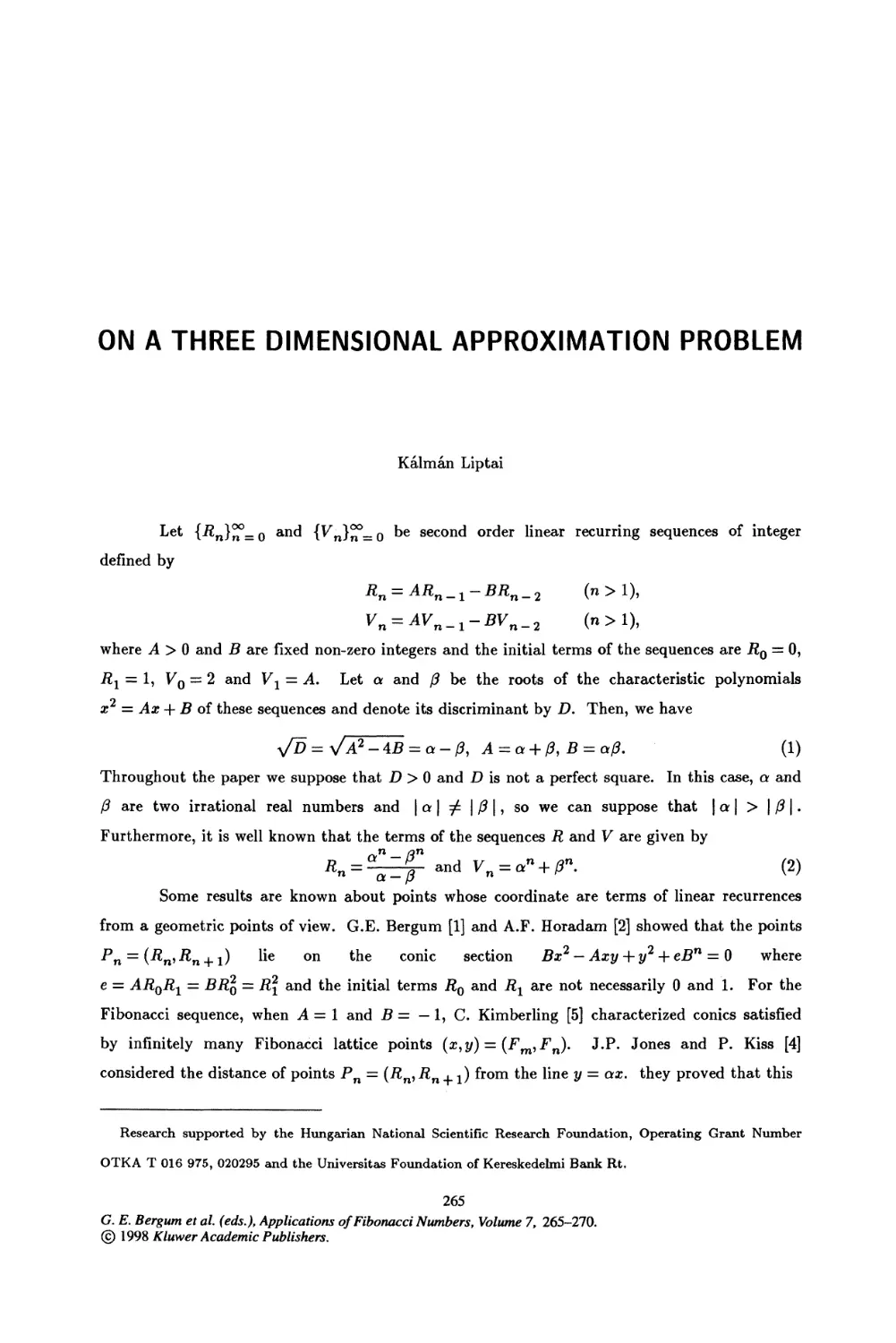 29. On a Three Dimensional Approximation Problem