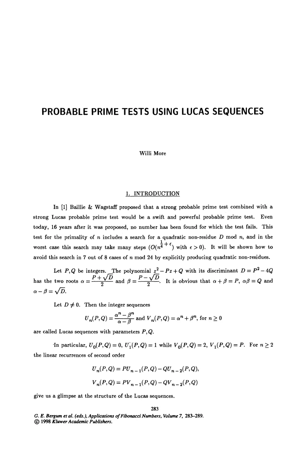32. Probable Prime Tests Using Lucas Sequences