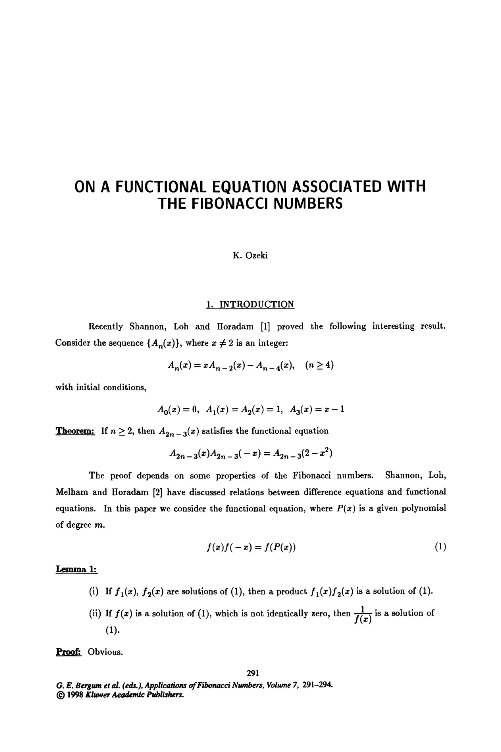 33. On a Functional Equation Associated with the Fibonacci Numbers