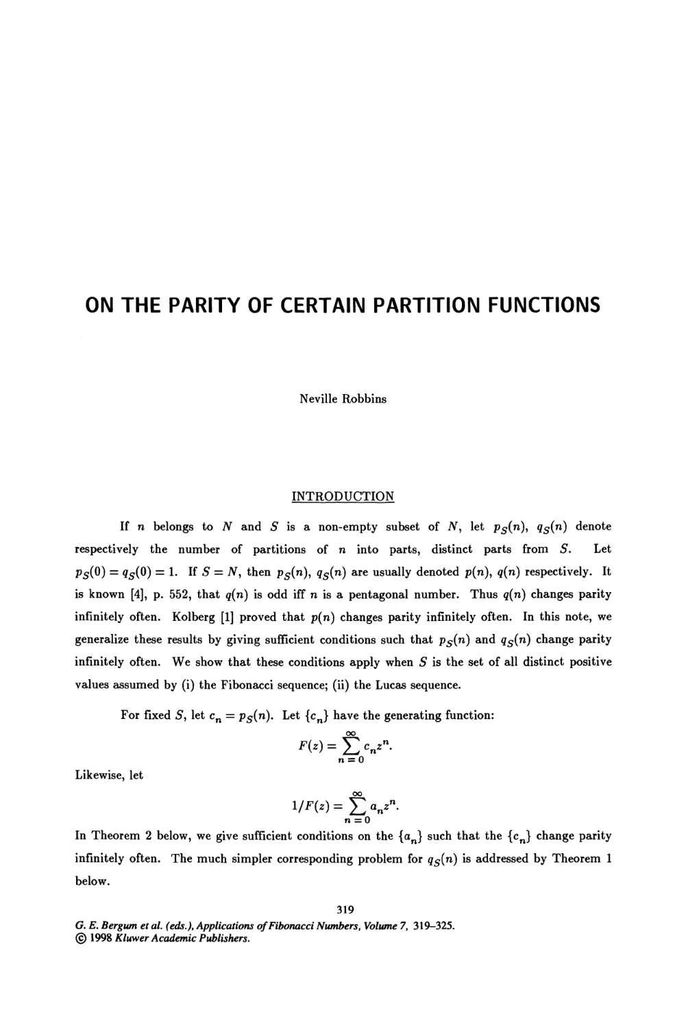 36. On the Parity of Certain Partition Functions