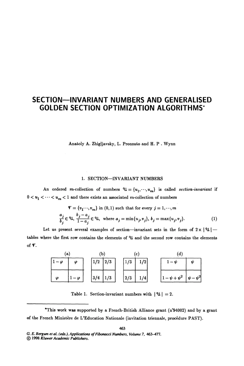 50. Section â Invariant Numbers and Generalised Golden Section Optimization Algorithms*
