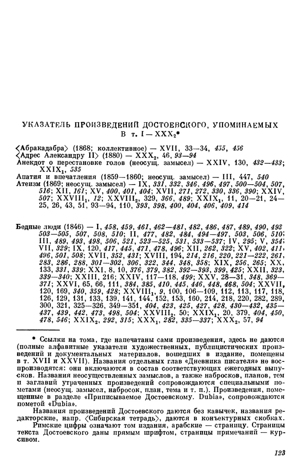Указатель произведений Достоевского, упоминаемых в т. I—ХХХ2