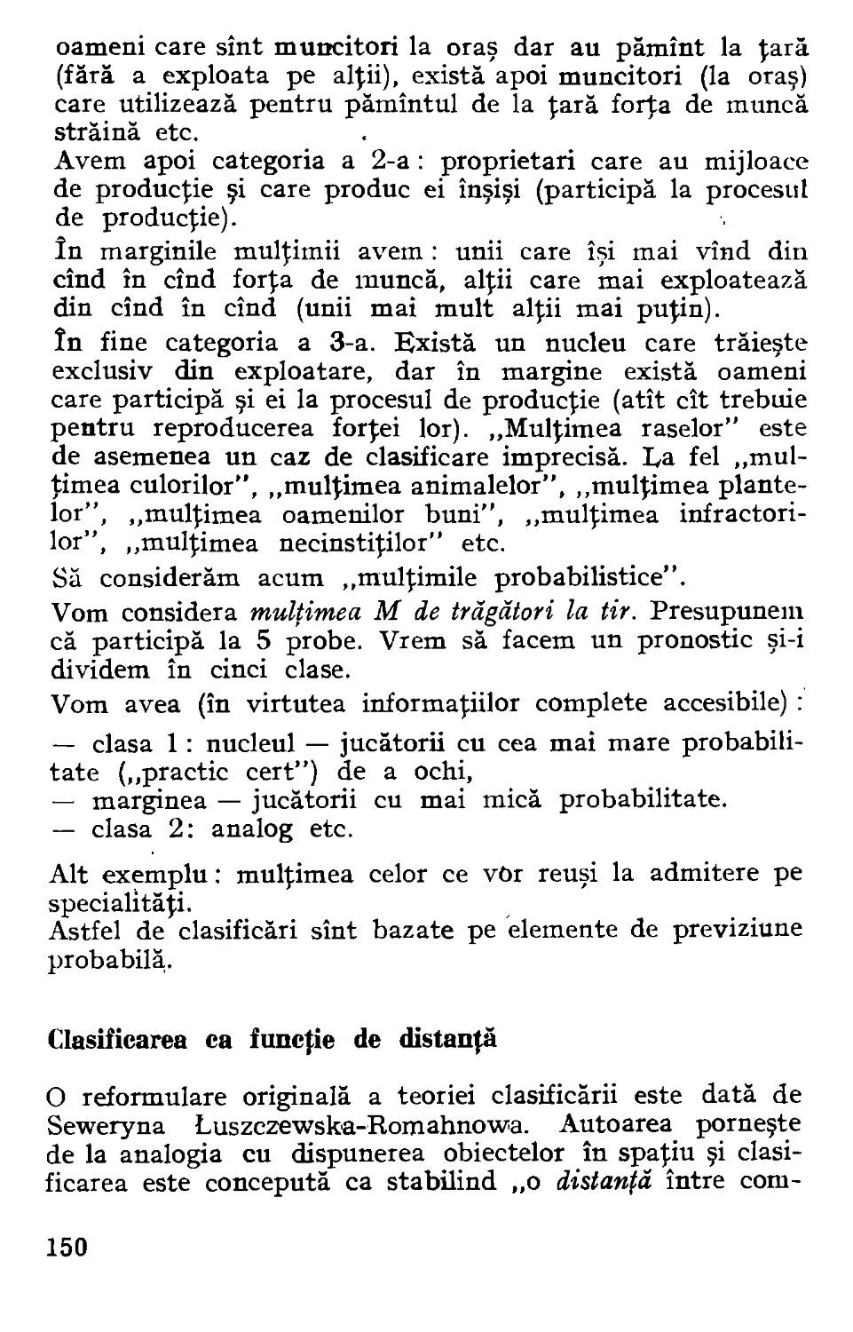 Clasificarea ca funcţie de distanţă