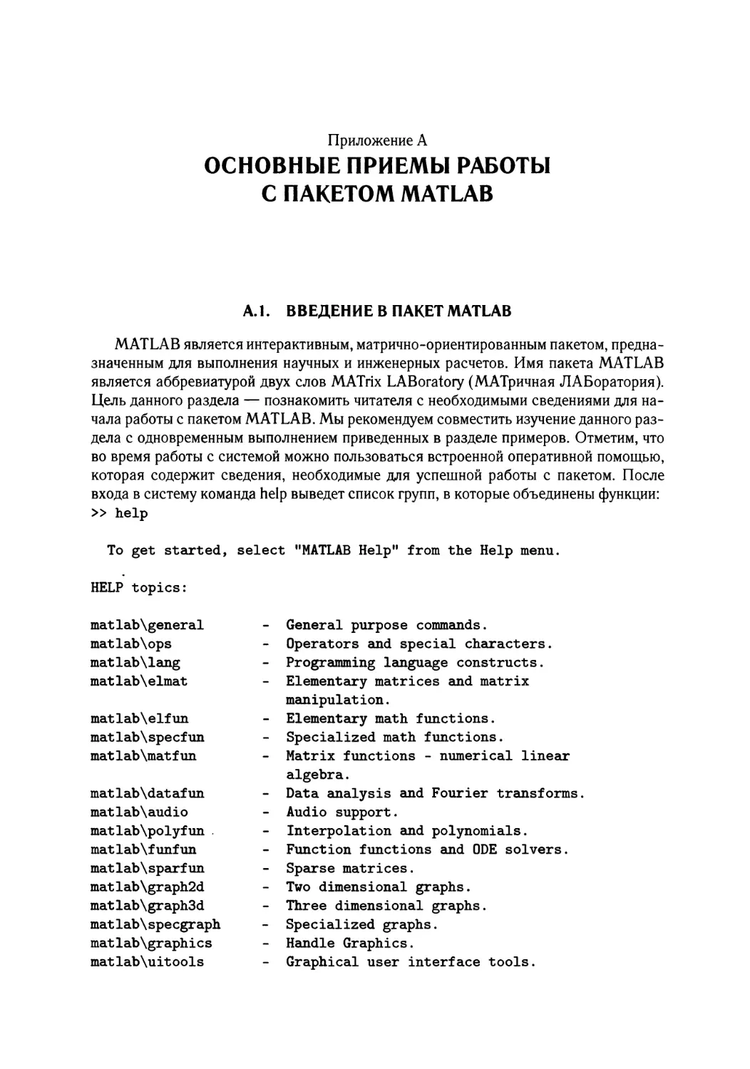 А Основные приемы работы с пакетом MATLAB
А. 1. Введение в пакет MATLAB