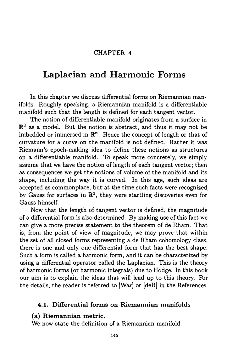 Chapter 4 Laplacian and Harmonic Forms