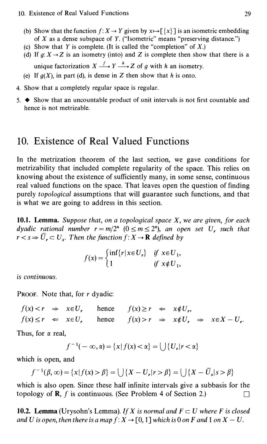 10. Existence of Real Valued Functions