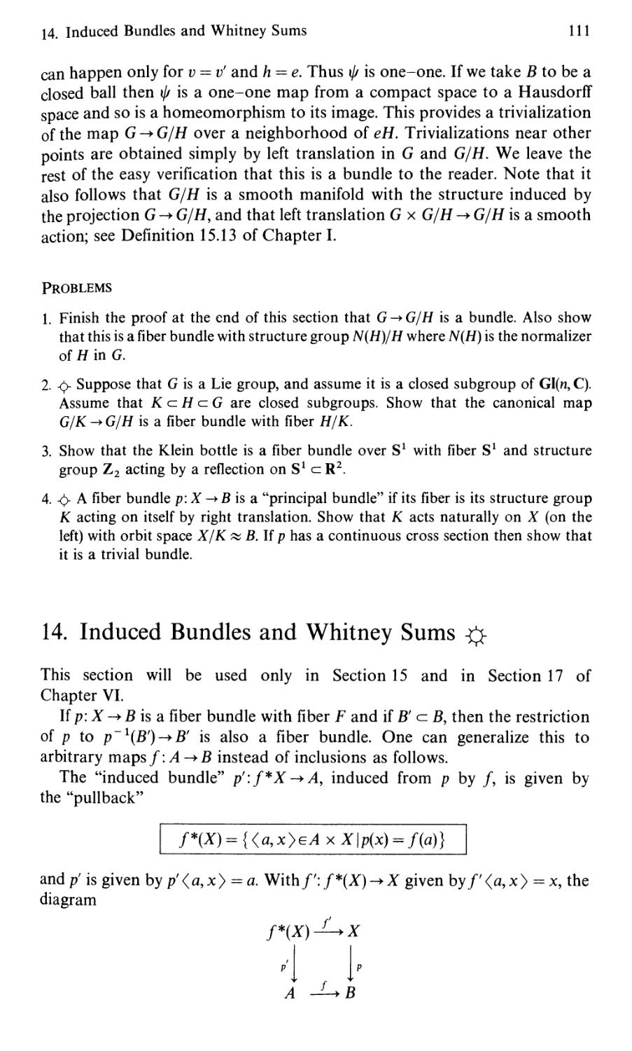14. Induced Bundles and Whitney Sums