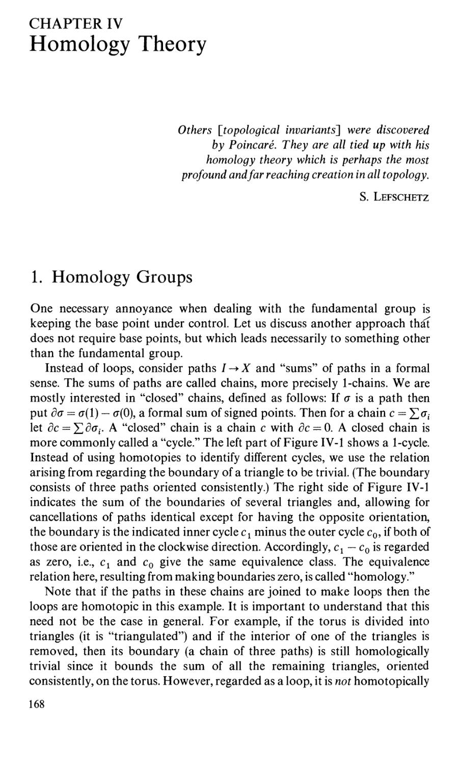 Chapter IV. Homology Theory