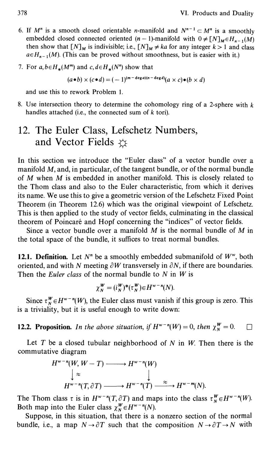 12. The Euler Class, Lefschetz Numbers, and Vector Fields