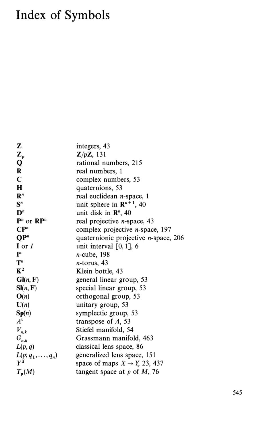 Index of Symbols