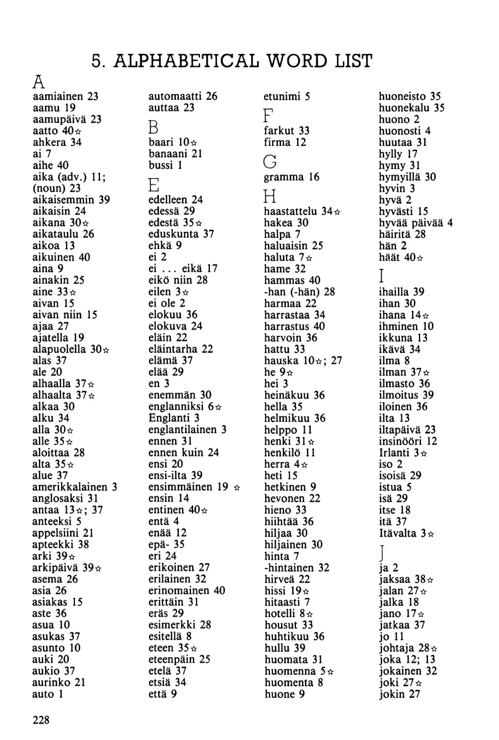 5. Alphabetical word list