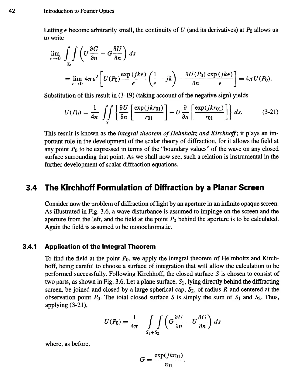 3.4 The Kirchhoff Formulation of Diffraction by a Planar Screen 42