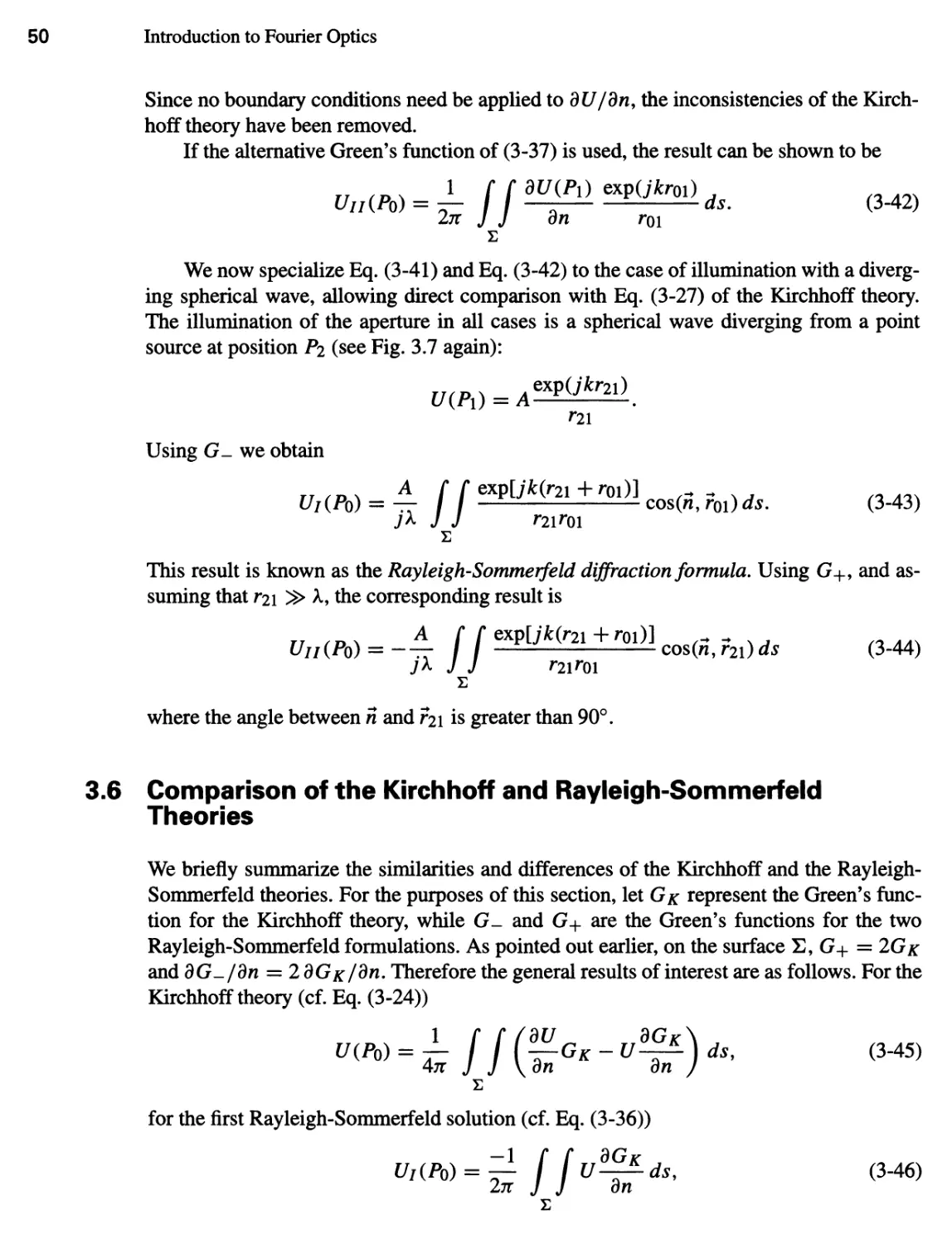 3.6 Comparison of the Kirchhoff and Rayleigh-Sommerfeld Theories 50