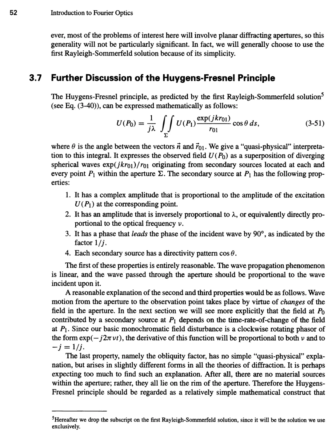 3.7 Further Discussion of the Huygens-Fresnel Principle 52