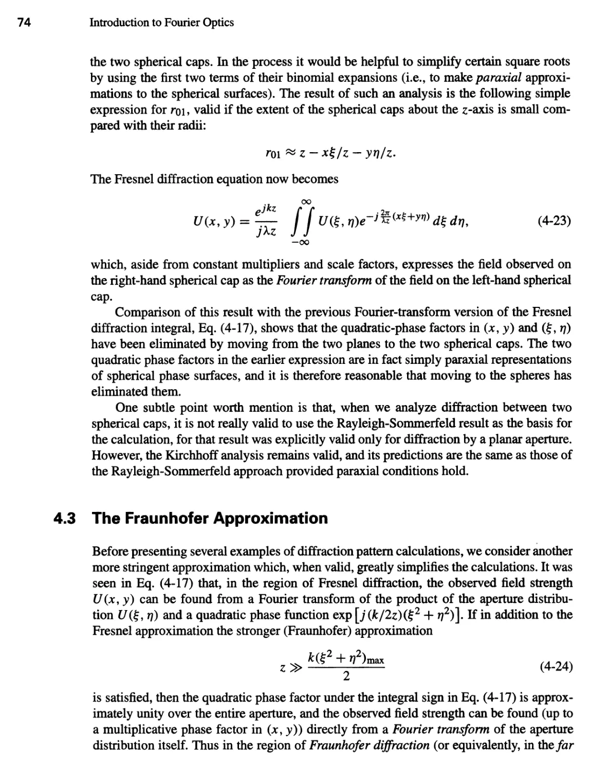 4.3 The Fraunhofer Approximation 74