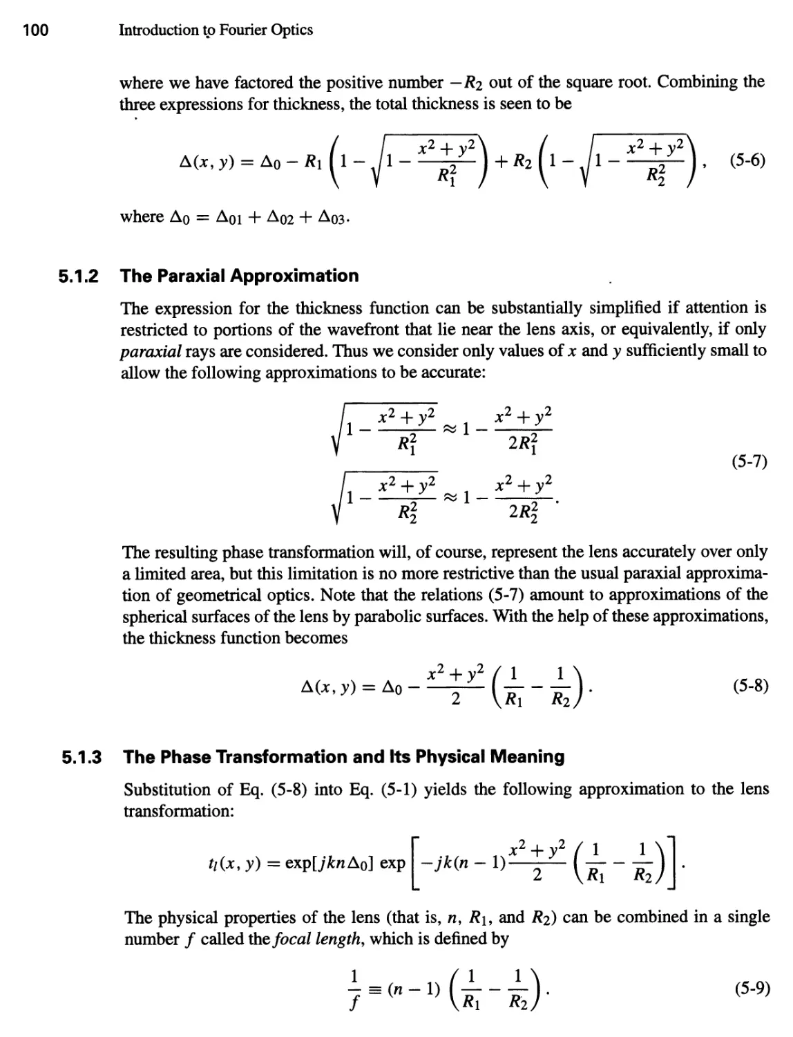 5.1.2 The Paraxial Approximation 100
5.1.3 The Phase Transformation and Its Physical Meaning 100