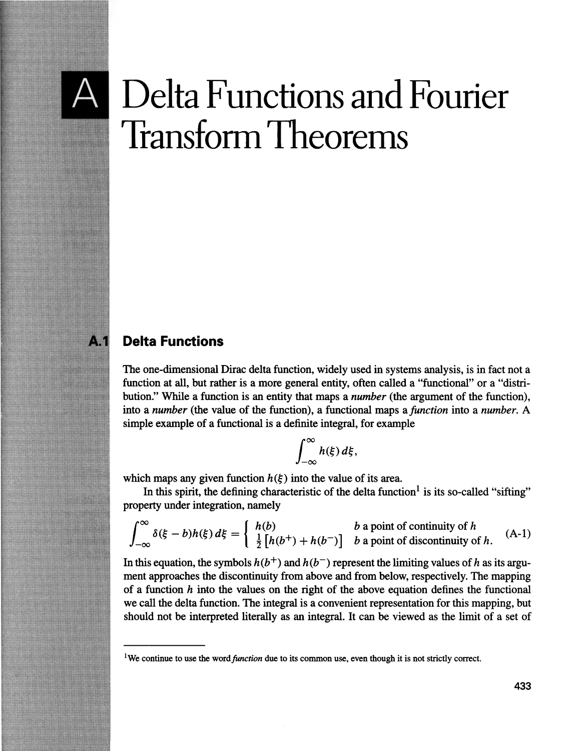 A Delta Functions and Fourier Transform Theorems 433