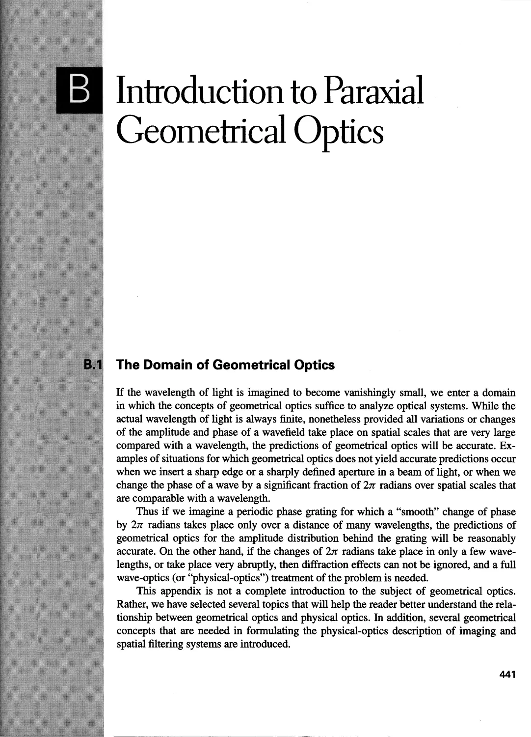 B Introduction to Paraxial Geometrical Optics 441