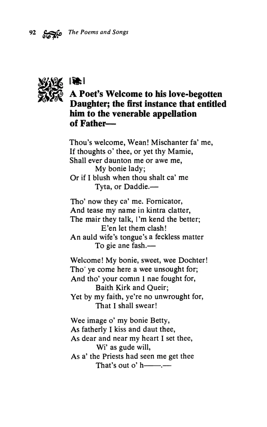 A Poet’s Welcome to his love-begotten Daughter