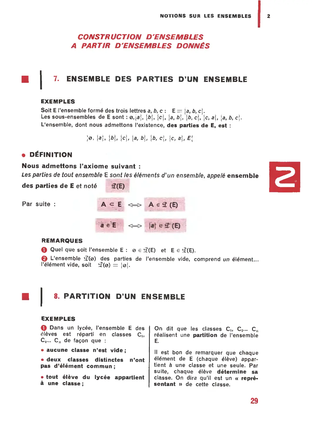 Construction d’ensembles à partir d’ensembles donnés
8. Partition d’un ensemble