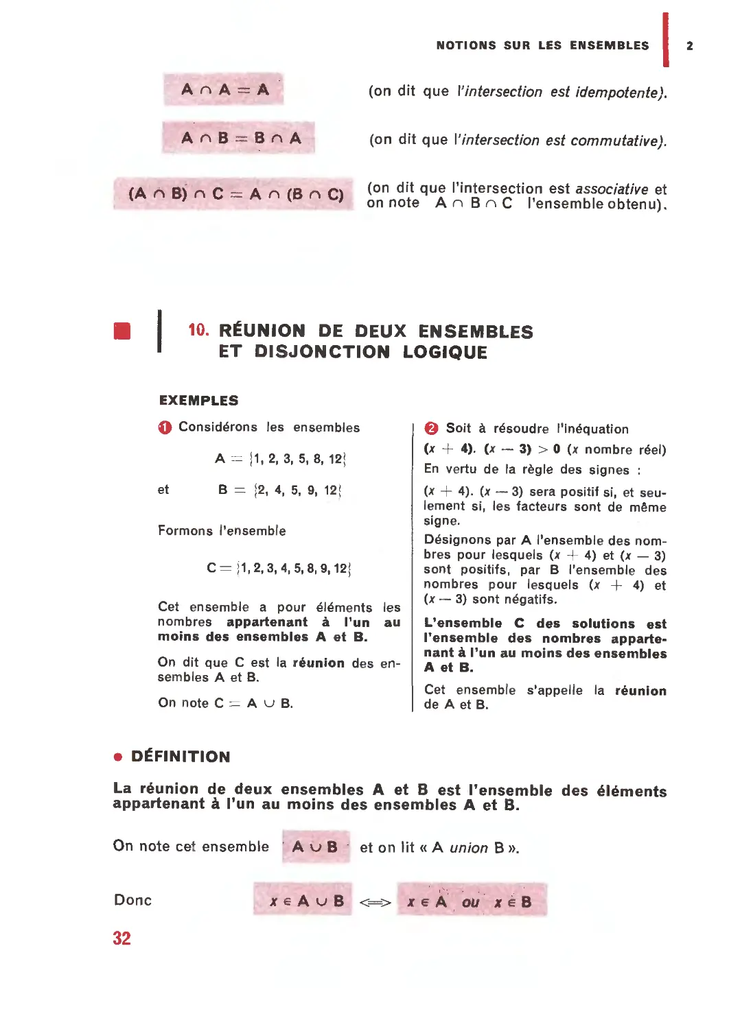 10. Réunion de deux ensembles et disjonction logique