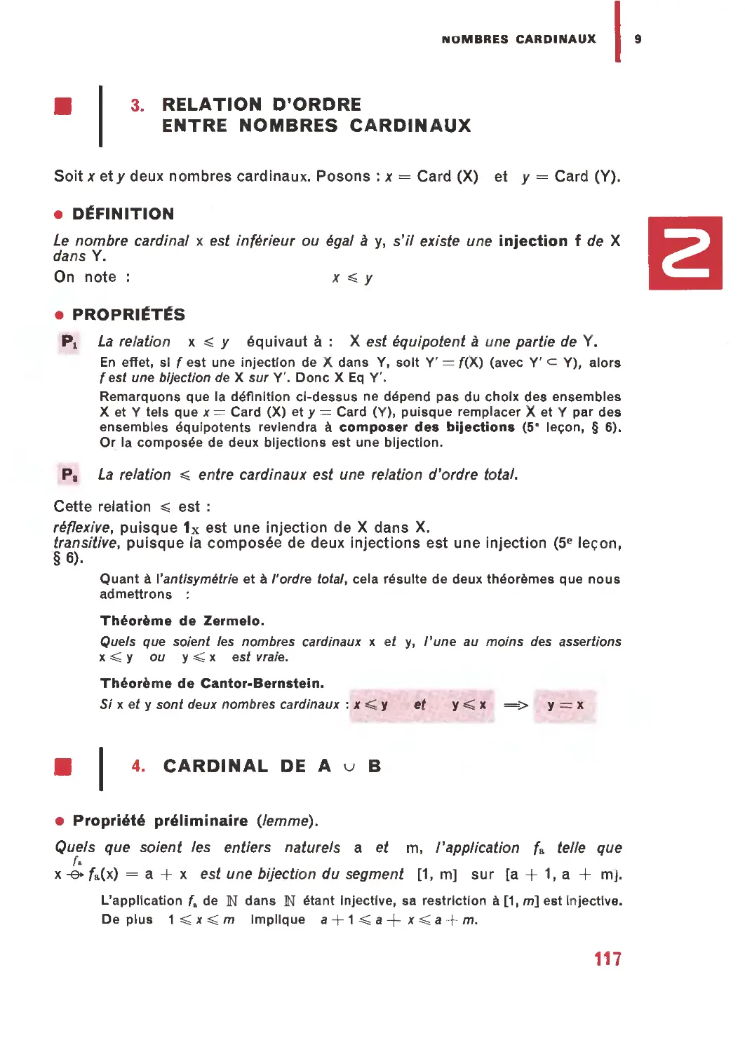 3. Relation d’ordre entre nombres cardinaux
4. Cardinal de A ∪ B