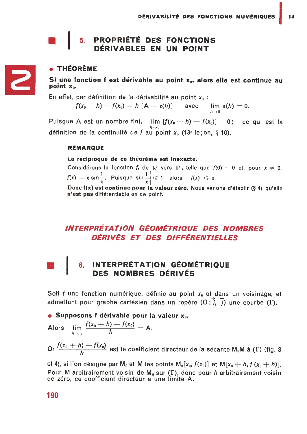 5. Propriété des fonctions dérivables en un point
Interprétation géométrique des nombres dérivés et des différentielless