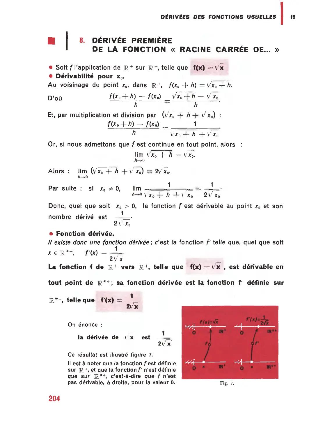 8. Dérivée première de la fonction « racine carrée de… »