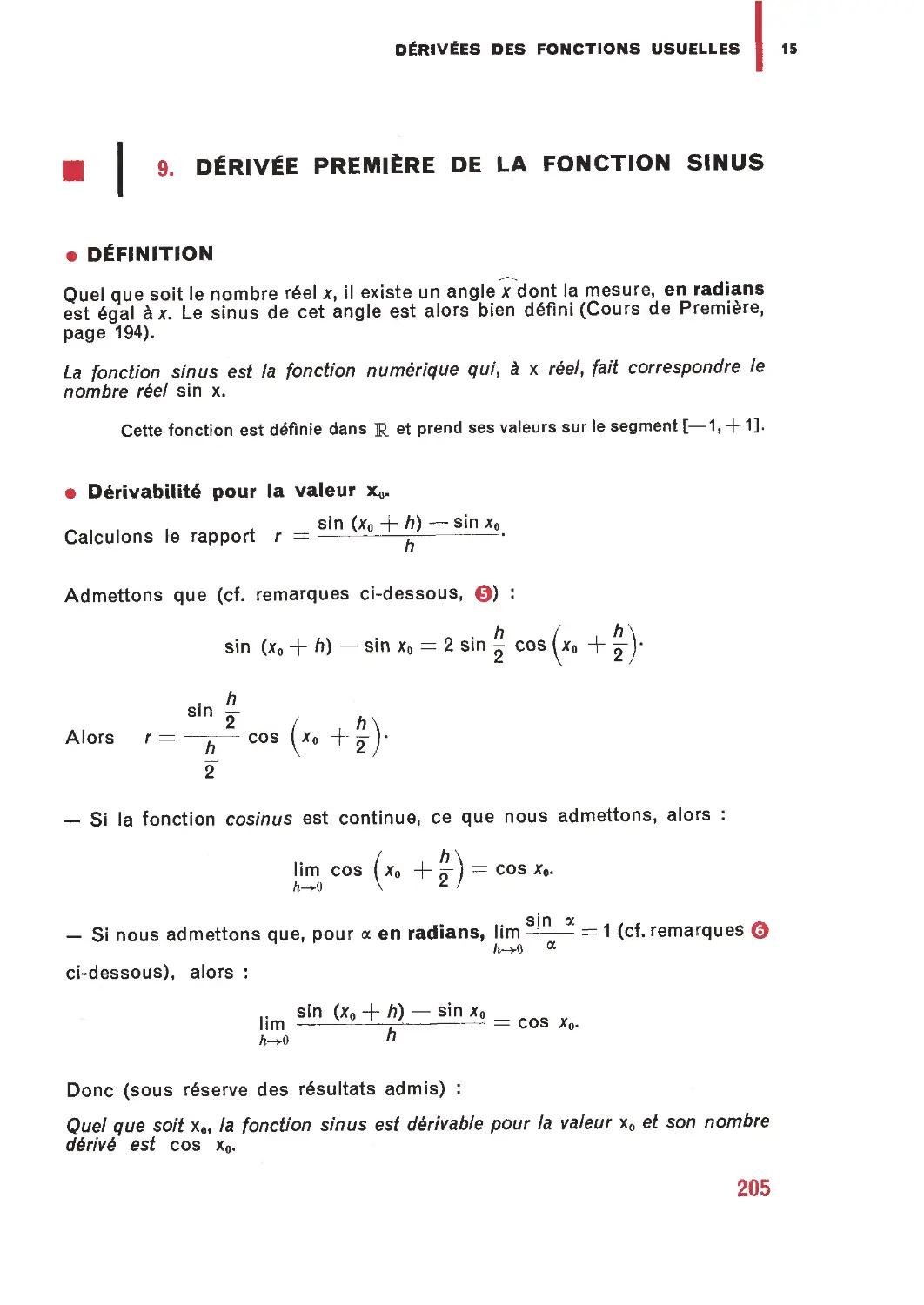 9. Dérivée première de la fonction sinus