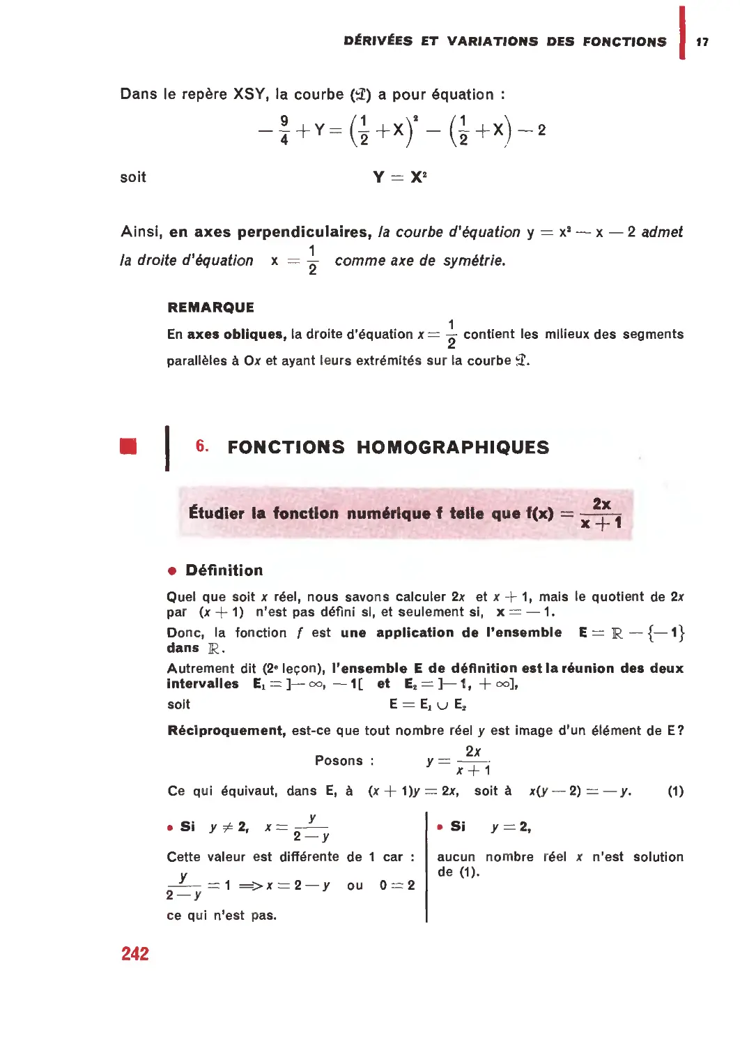 6. Fonctions homographiques