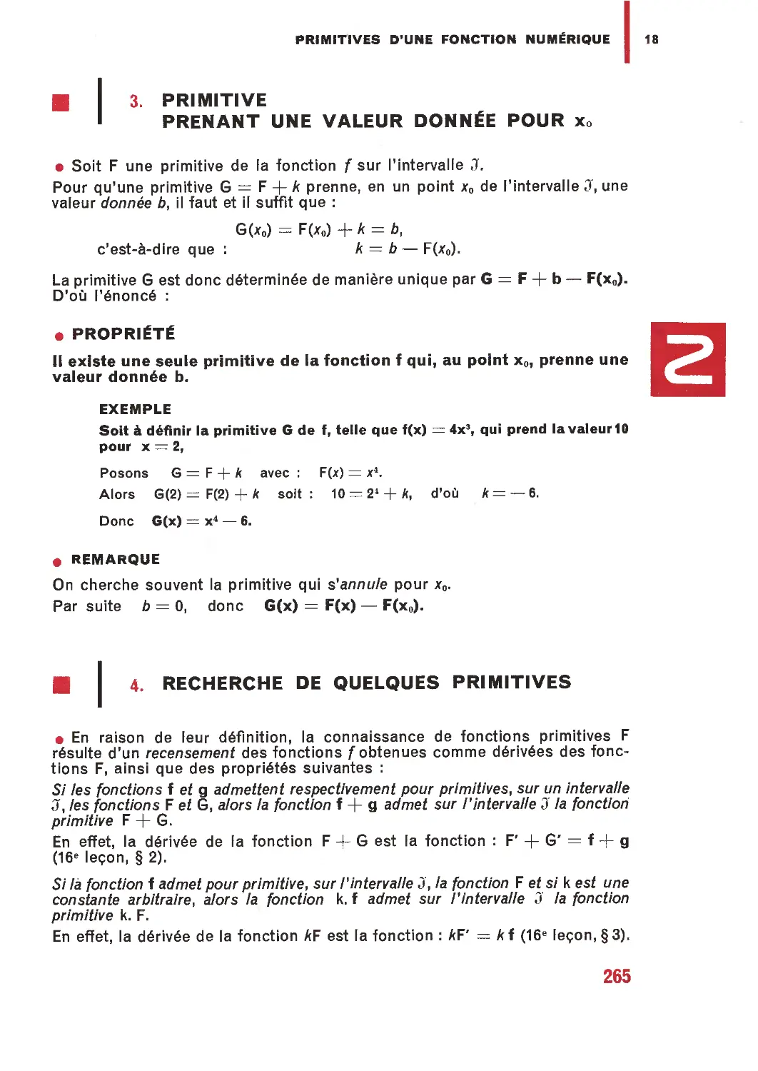 3. Primitive prenant une valeur donnée pour x₀
4. Recherche de quelques primitives