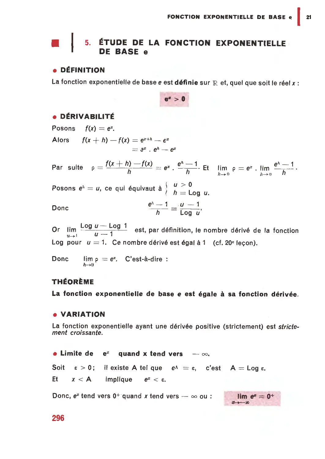 5. Étude de la fonction exponentielle de base e