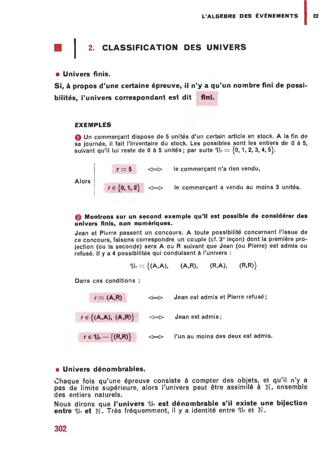 2. Classification des univers