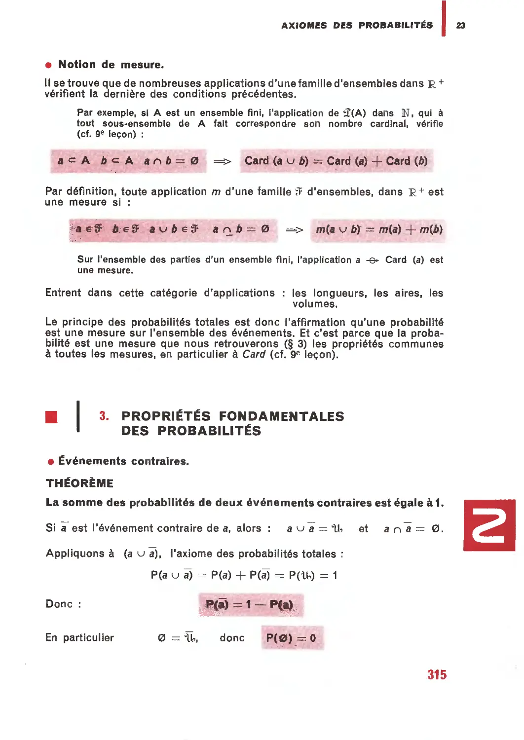 3. Propriétés fondamentales des probabilités