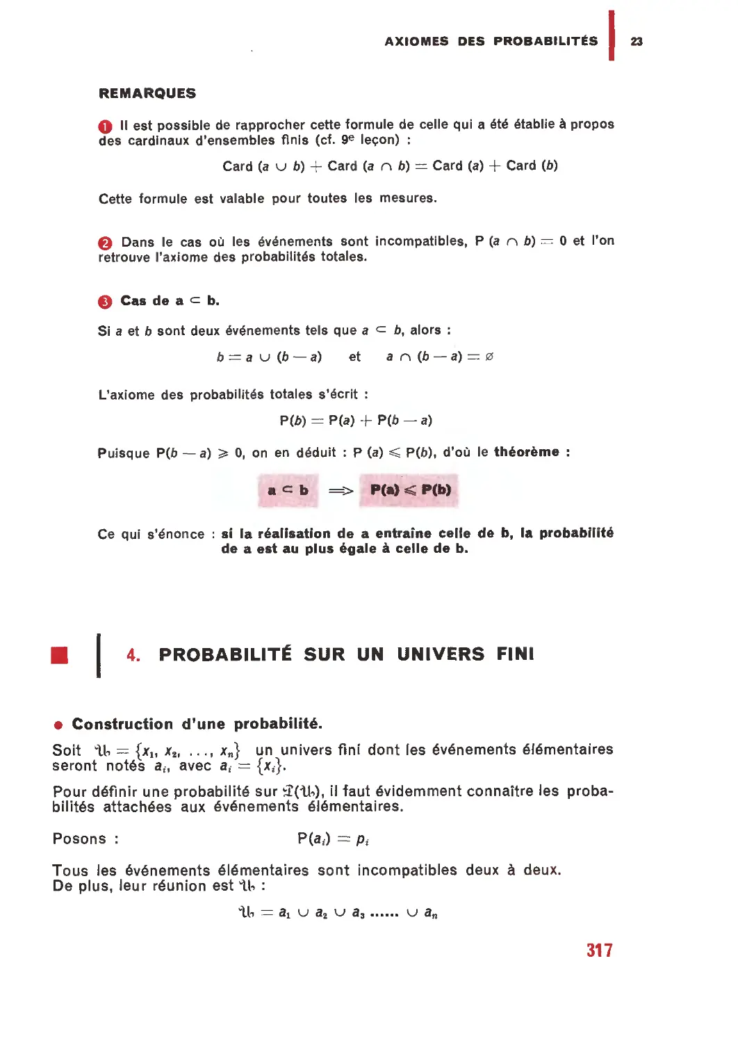 4. Probabilité sur un univers fini