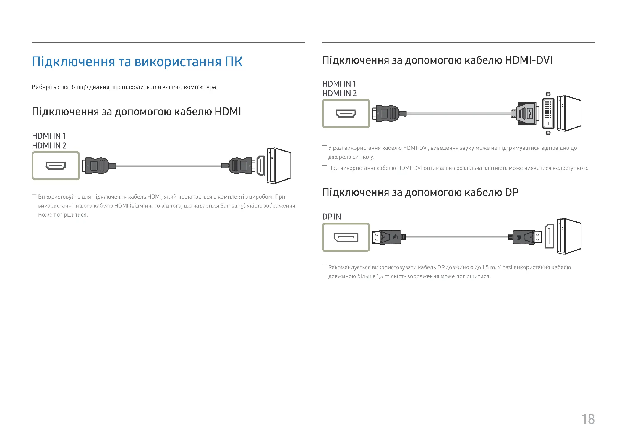 ﻿Підключення та використання П
﻿Підключення за допомогою кабелю HDMI-DV
﻿Підключення за допомогою кабелю D