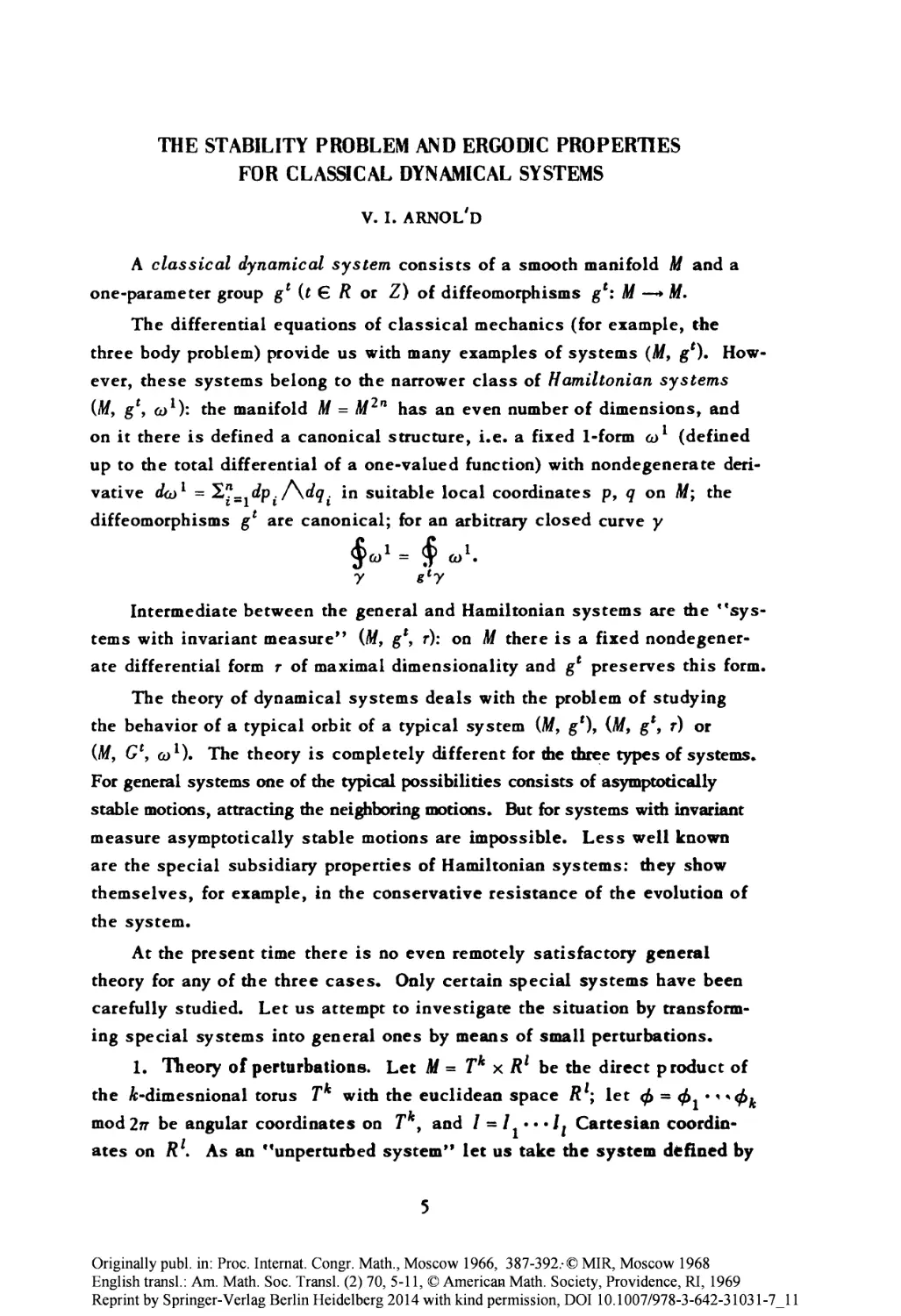 11 The stability problem and ergodic properties for classical dynamical systems