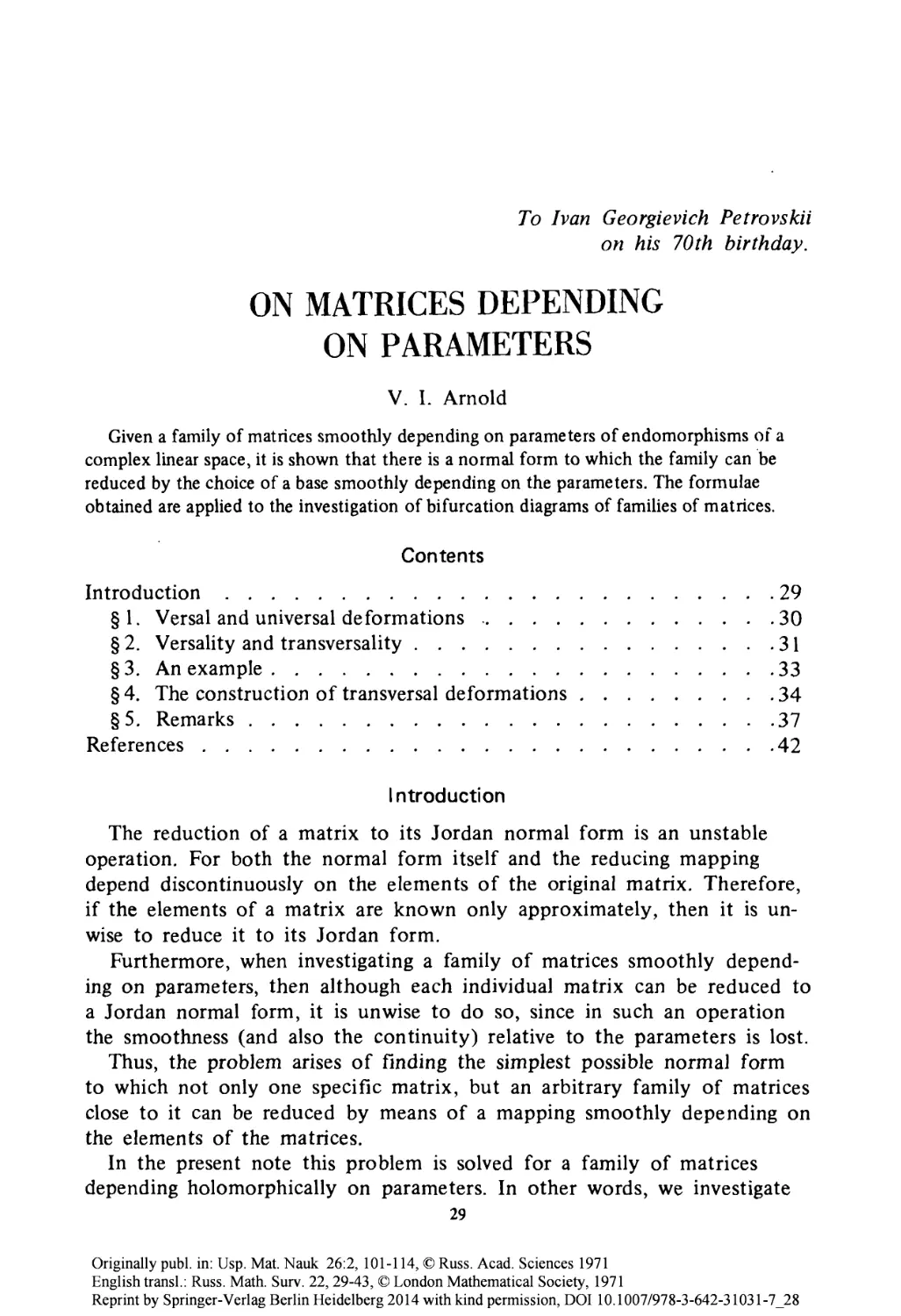 28 On matrices depending on parameters