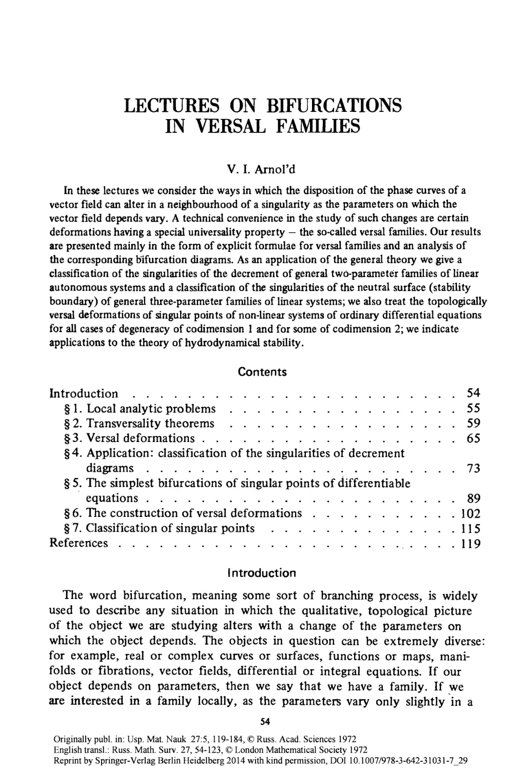 29 Lectures on bifurcations in versal families