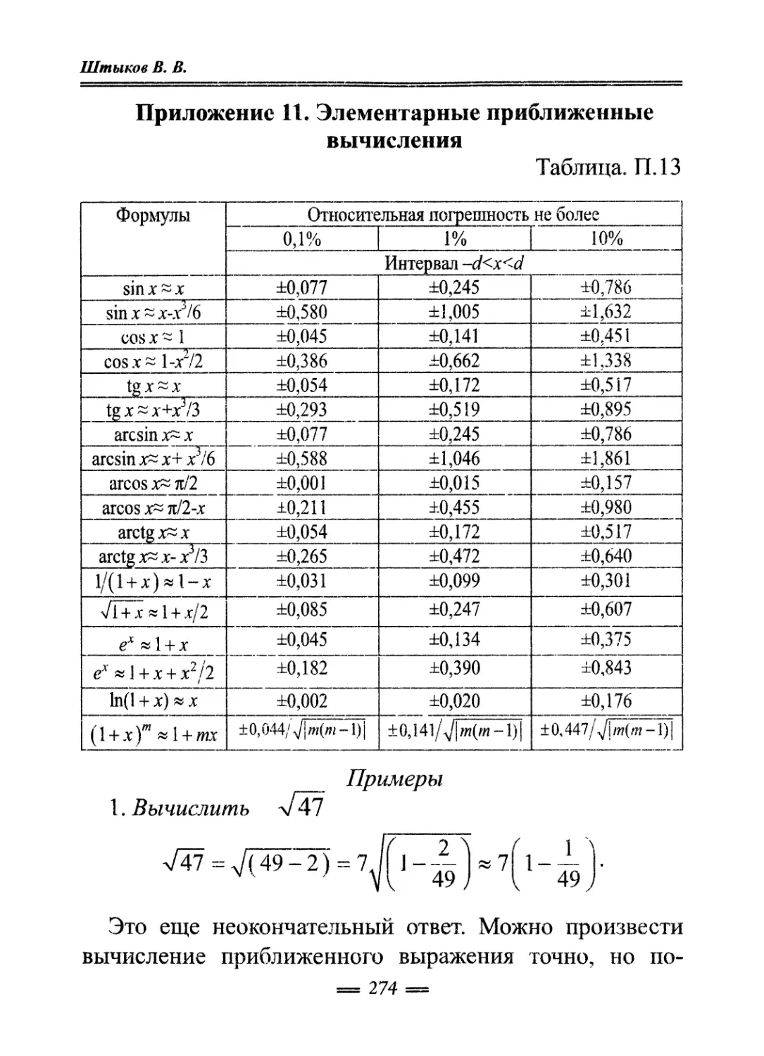 Приложение 11. Элементарные приближенные вычисления