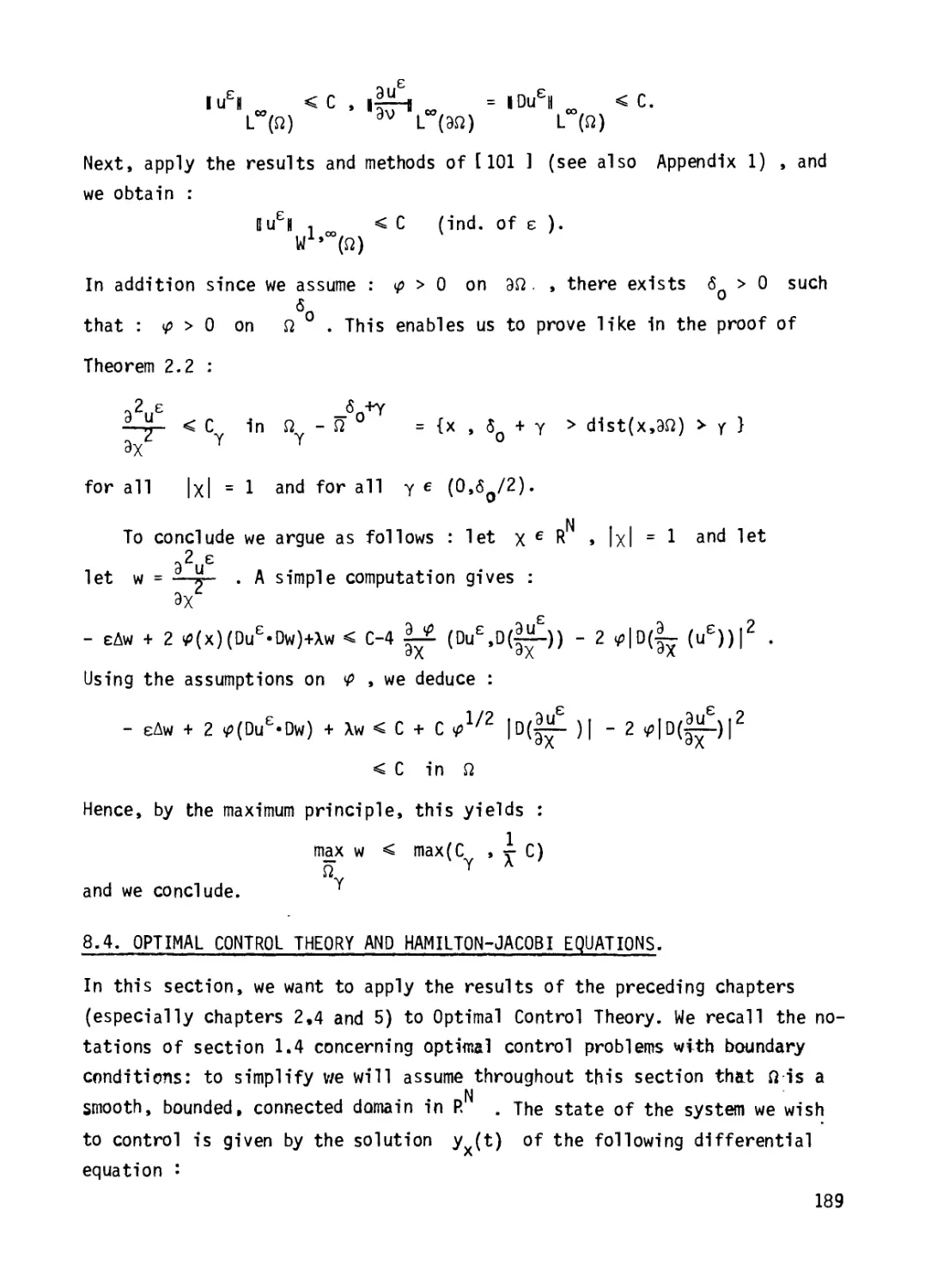 8.4 Optimal control theory and Hamilton-Jacobi equations