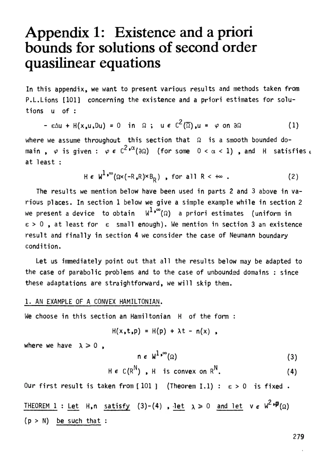 Appendix 1: Existence and a priori bounds for solutions of second order quasilinear equations